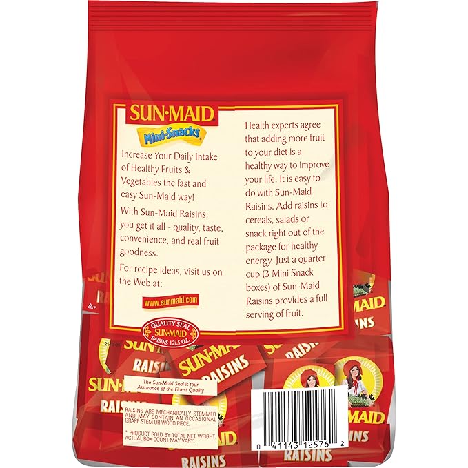 Sun-Maid California Dried Raisins Mini Snack Packs 0.5 Oz Boxes 12 CT (Pack of 6)
