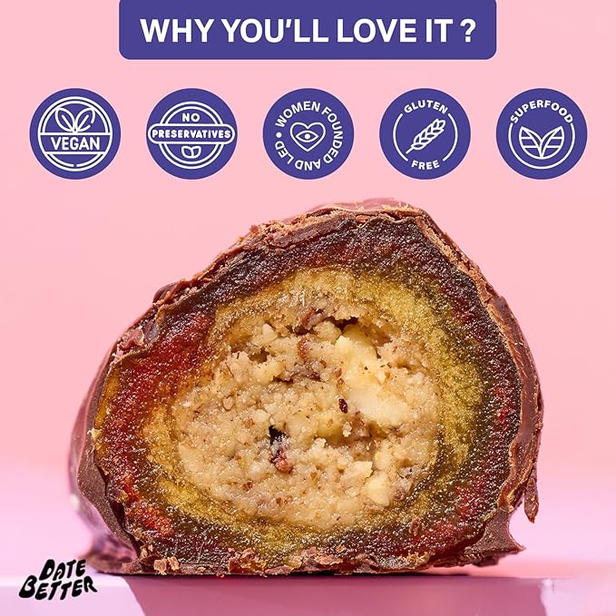 Date Better Snickerdoodle Cookie Stuffed Medjool Dates - Dark Chocolate-Covered Dates Filled With Cinnamon-Spiced Almond Butter | No Artificial Sweeteners Gluten-Free &amp Vegan (6-Pack)