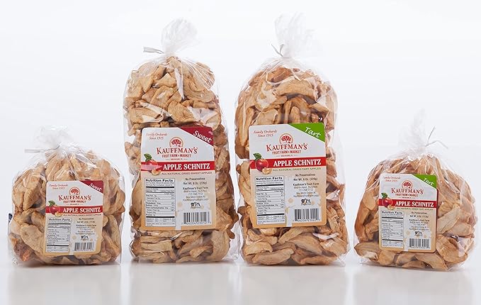 Kauffman Orchards Homemade Sweet Apple Schnitz Apples Chips Dehydrated Apple Slices Chewy Nutritious and Delicious 4 Oz.