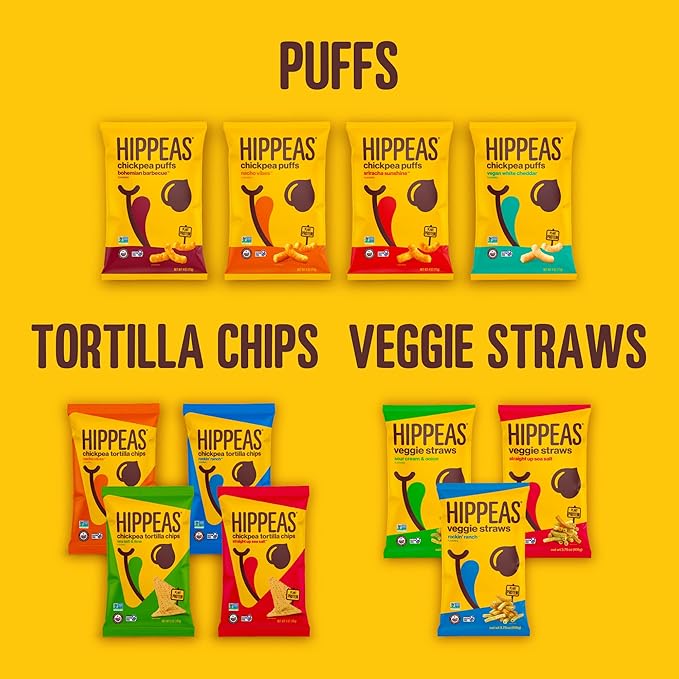Hippeas Chickpea Puffs Flavor Blast: Blazin' Hot 0.75 Ounce (Pack of 18) 3g Protein 2g Fiber Vegan Gluten-Free Crunchy Plant Protein Snacks