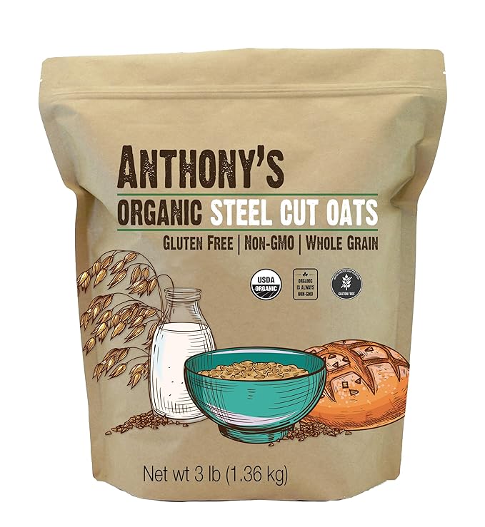 Anthony's Organic Steel Cut Oats 3 lb Gluten Free Non GMO Irish Oatmeal Whole Grain