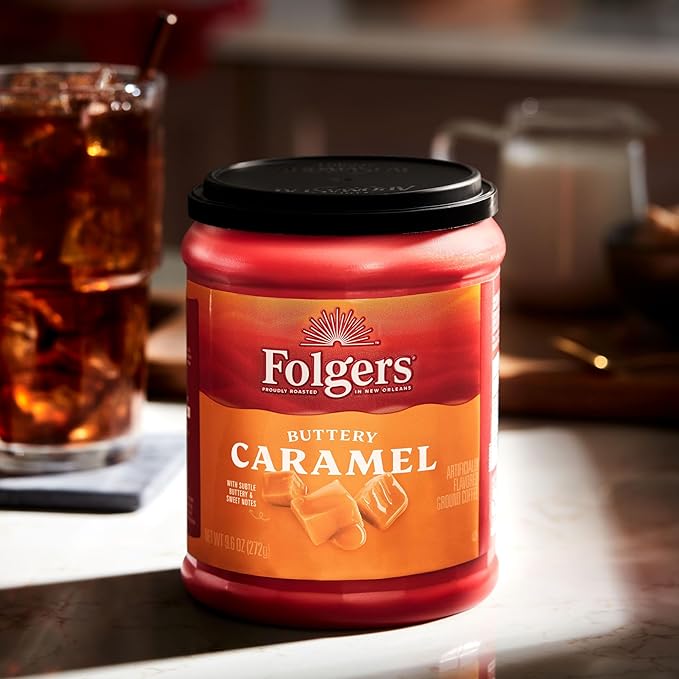 Folgers Buttery Caramel Flavored Ground Coffee 9.6 Ounce Canister (Pack of 6)