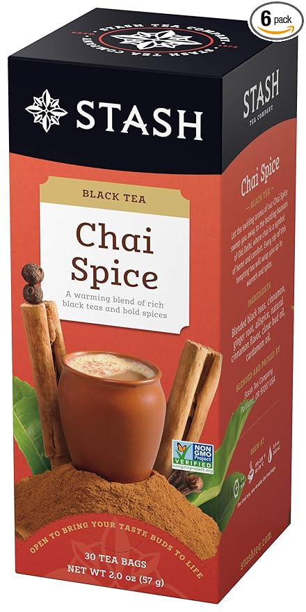 Stash Tea Chai Spice Black Tea 6 Boxes of 30 Tea Bags Each (180 Tea Bags Total)