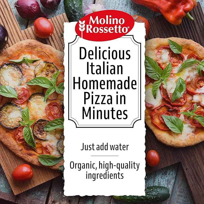 Molino Rossetto Organic Pizza Dough Mix with Active Dry Yeast - Healthy Pizza Crust or Bread Dough Vegan Organic Flour Blend for Homemade Italian Crust - 17.6 oz (500 g) - (Pack of 4)