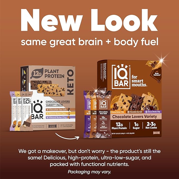 IQBAR Brain and Body Keto Protein Bars - 12 Count Chocolate Lovers Variety Low Carb Vegan Bars &amp IQMIX Sugar Free Electrolyte Powder Packets - 20 Count Variety Pack Keto Electrolytes with Lions M