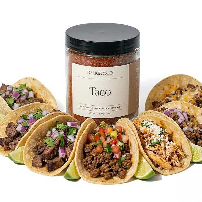 Dalkin &amp Co. Taco Chili Powder Garlic &amp Smoky Paprika Blend Southwestern Cooking Seasoning for Pantry &amp Kitchen 3.9 oz Eco Friendly Reusable Jar Clean Flavor with No Fillers or Additi