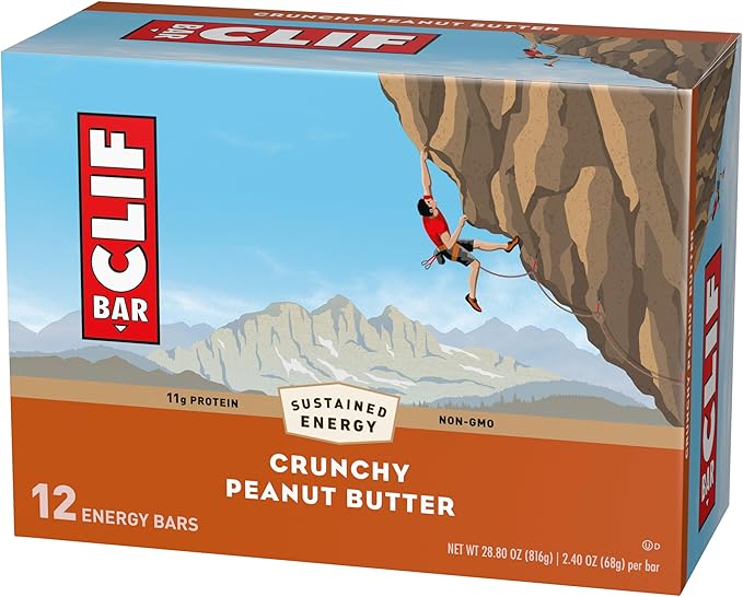CLIF BAR - Crunchy Peanut Butter - Made with Organic Oats - Energy Bars - Non-GMO - Plant Based Protein Bars (12 Pack)