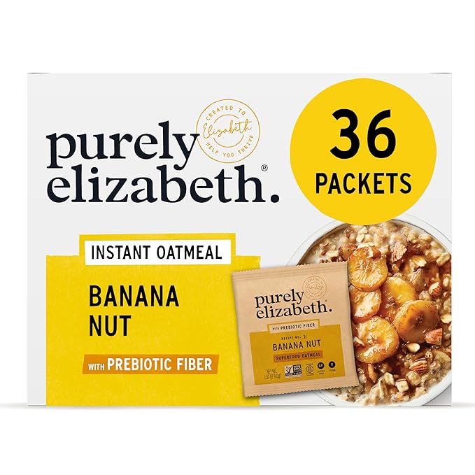 Purely Elizabeth Classic Cinnamon Superfood Oatmeal with Prebiotic Fiber Gluten Free &amp Non-GMO 9.12 Oz (Pack of 6) (6 Pack Banana Nut)