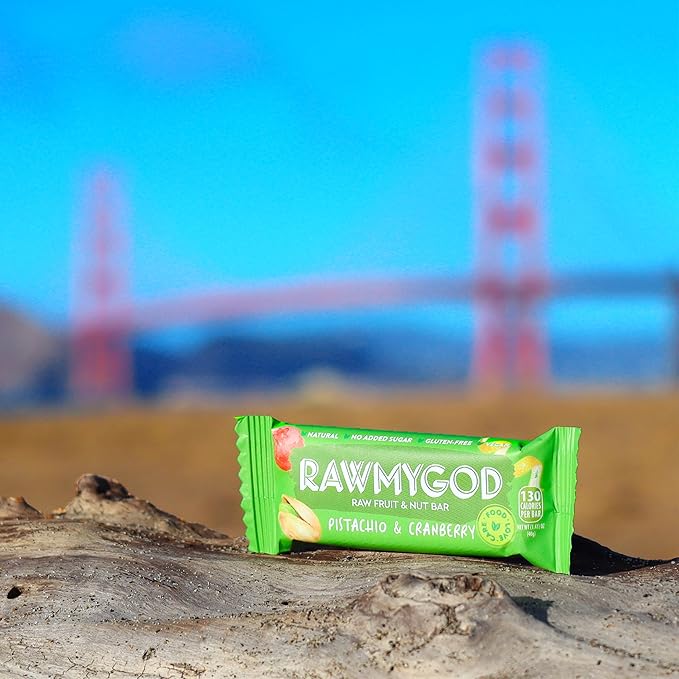 RAWMYGOD Fruit and Nut Bars Gluten Free Vegan No Added Sugar (16 bars Pistachio &amp Cranberry)