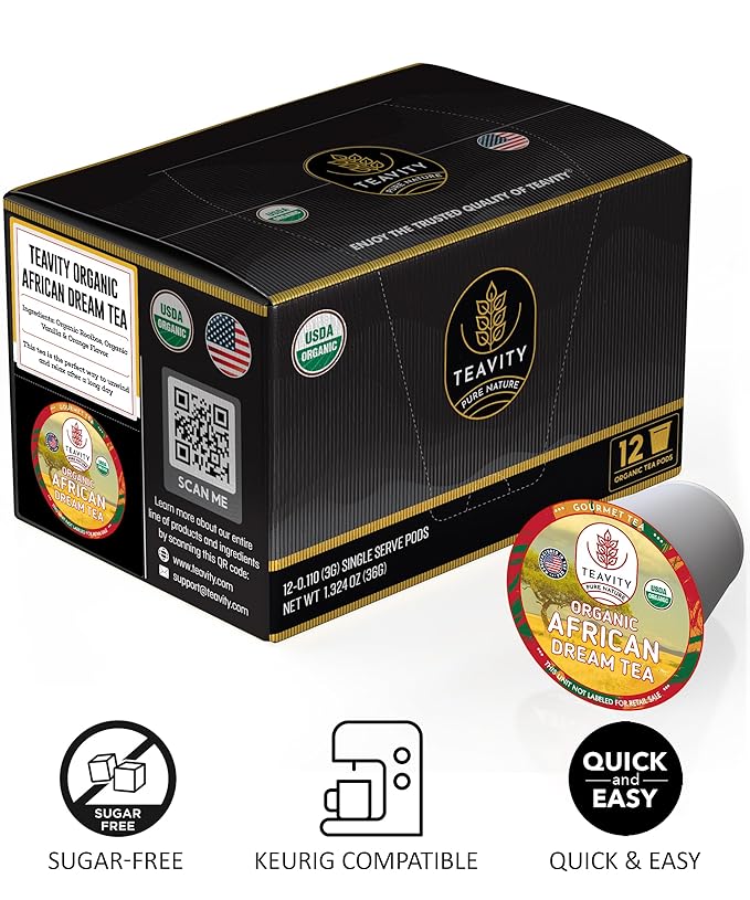 Organic Rooibos Tea Pods with Vanilla &amp Orange - Naturally Decaf Tea - African Dream by Teavity (24 Tea Pods)