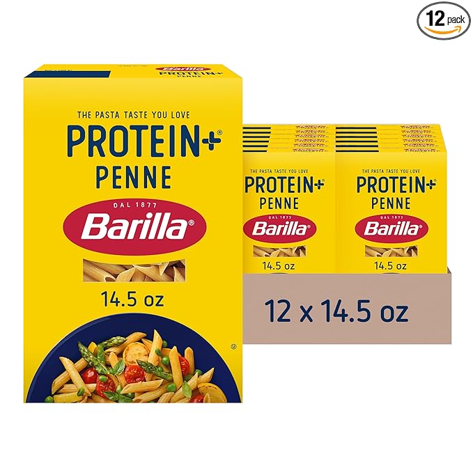 Barilla Protein+ (Plus) Penne Pasta 14.5 Ounce (Pack of 12) - plant based - Made from Lentils Chickpeas &amp Peas - Non-GMO Kosher Certified