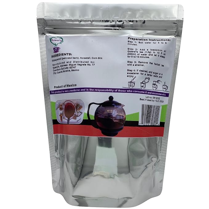 Palo Azul Tea Kidneywood Horsetail Corn Silk Quiere Te 5.3 oz (150 grams) Up to 100 Cups Cyclolepis Genistoides Herbal Blue Stick Tea Resealable Bag Product From Mexico 100% Natural