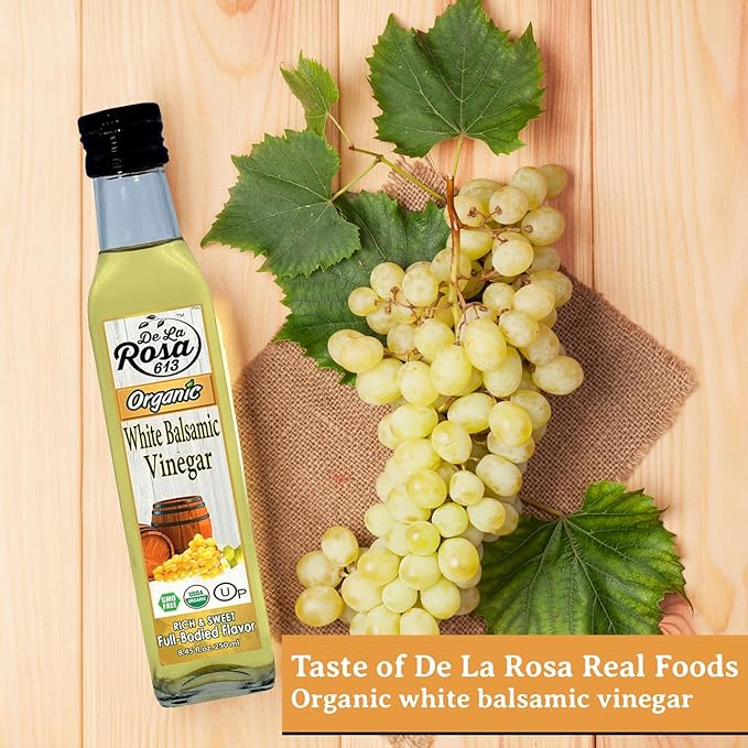 De La Rosa Organic White Balsamic Vinegar Aged in Spanish Wood Barrels Kosher for Passover Vegan &amp Gluten-Free Great for Salad Dressing Marinades Organic Balsamic Vinegar 8.45 Oz (Pack of 2)