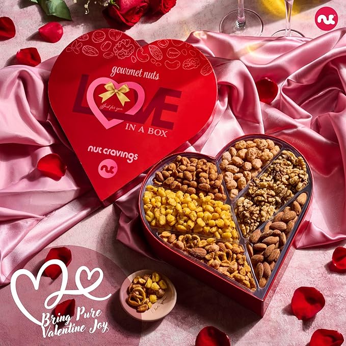 NUT CRAVINGS - Easter Mixed Nuts Heart Shaped Gift Basket Love in A Box (6 Assortments 2 LB) Ramadan Gifts Day Romantic Food Arrangement Healthy Snack Care Package Food Assortments