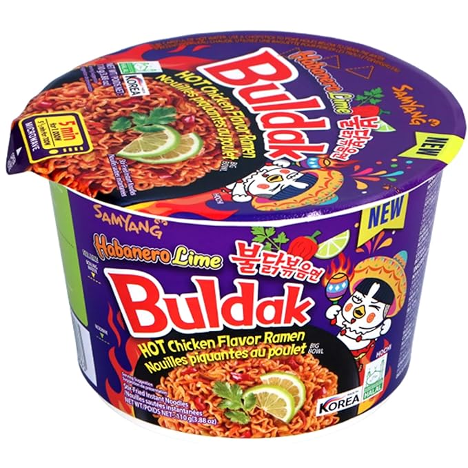 Samyang Buldak Noodles Hot Chicken Flavour Ramen Habanero Lime Big Bowl Cup 110g Instant Korean Food Snacks (Pack of 6)