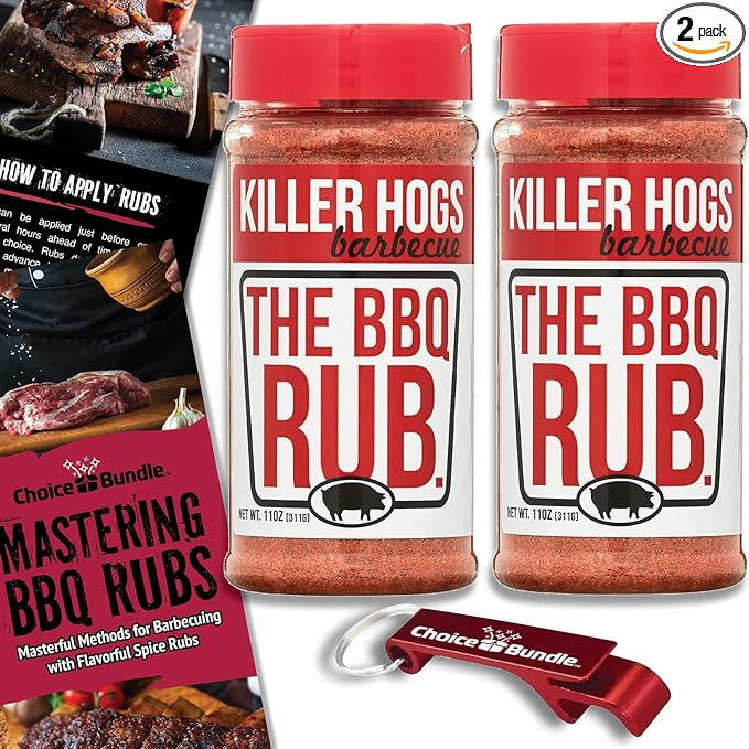 Killer Hogs The BBQ Rub Premium Barbecue Spice &amp Seasoning 2 pk (22 oz) + BBQ Guide &amp Bottle Opener (4 Items)!
