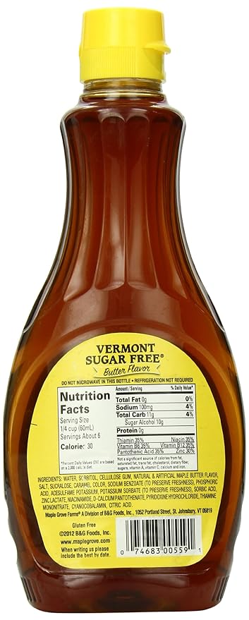 Maple Grove Farms Sugar Free Syrup Butter Flavor 12 Ounce (Pack of 12)