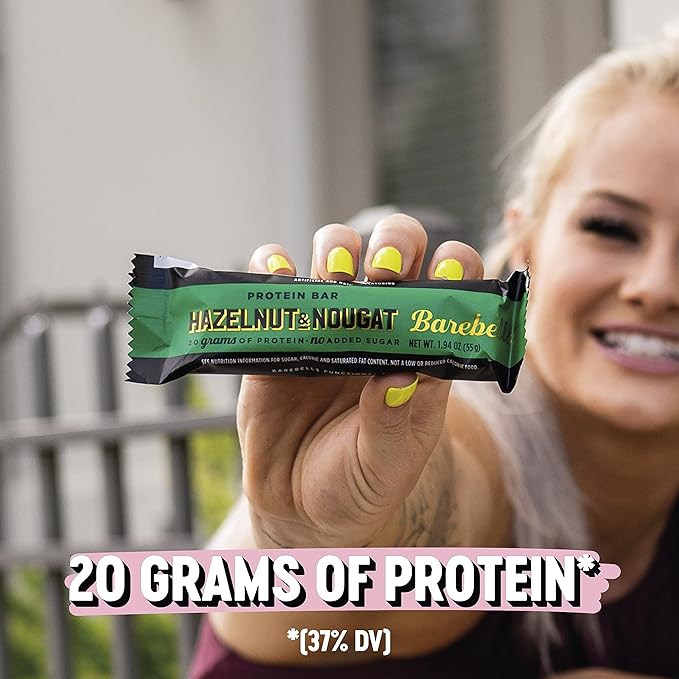 Barebells Protein Bars Hazelnut &amp Nougat - 12 Count Pack of 2 - Protein Snacks with 20g of High Protein - Chocolate Protein Bar with 1g of Total Sugars - On The Go Protein Snack &amp Breakfast B