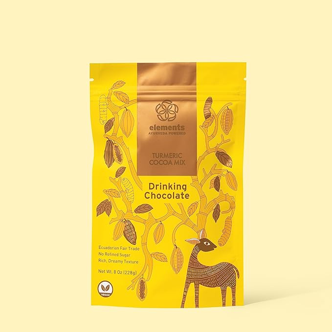 Elements Truffles Turmeric Cocoa Hot Chocolate Powder Mix 228g | No Added Sugar Rich &amp Dreamy Texture | Enriched with Cocoa Coconut Palm Sugar | Ideal for Hot or Cold Milk &amp Desserts (Pack o