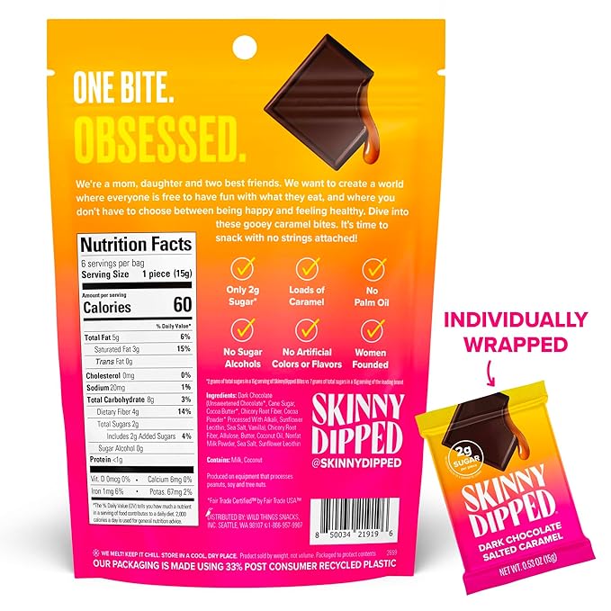 SkinnyDipped Faves Variety Pack Healthy Snack Plant Protein Gluten Free Pack of 6
