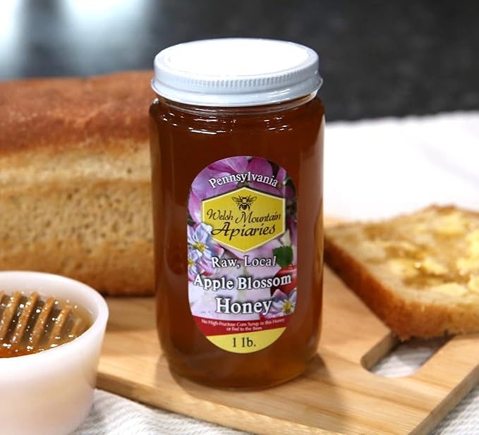 Pennsylvania Apple Blossom Honey by Welsh Mountain Apiaries Raw and Unfiltered 16 Ounce Jar