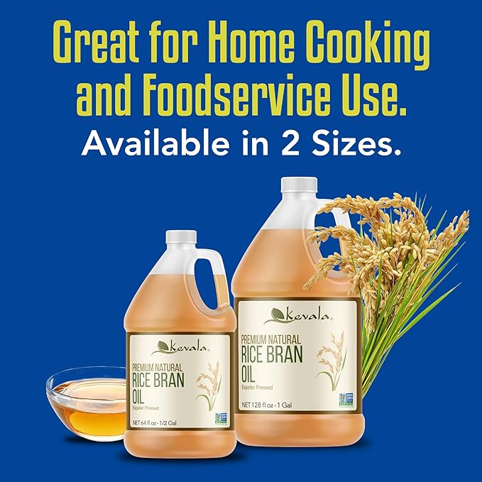 Kevala Rice Bran Oil – Smooth Oil with Delicate Scent and Flavor for Baking Great for Home and Restaurant Cooking Packed with Vitamin E and Antioxidants Bulk Size Bottle 128 fl oz 1 gal