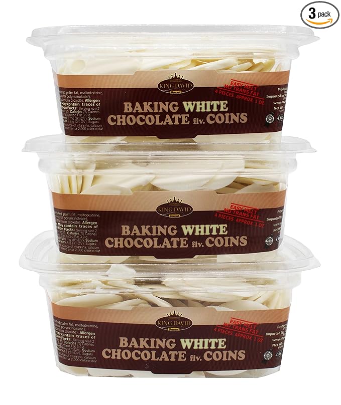 King David Kosher Easy Melt Non Dairy White Baking Chocolate Flavored Coins 12.34-ounce Jars (Pack of 3)