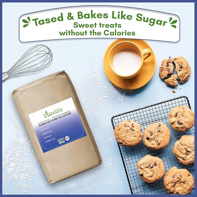 Durelife Allulose sweetener 55 lb 100% Pure No Erythritol powdered Sugar Substitute NON-GMO Project Verified Keto Certified OU kosher No Fillers Zero Calories sugar alternative 55 Lbs Bulk Bag