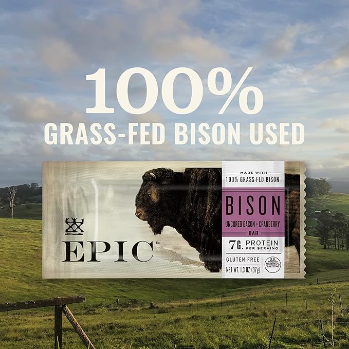 EPIC Bison Uncured Bacon and Cranberry Bars Grass-Fed Protein Bar 12 Ct 15.6 oz (Pack of 4)