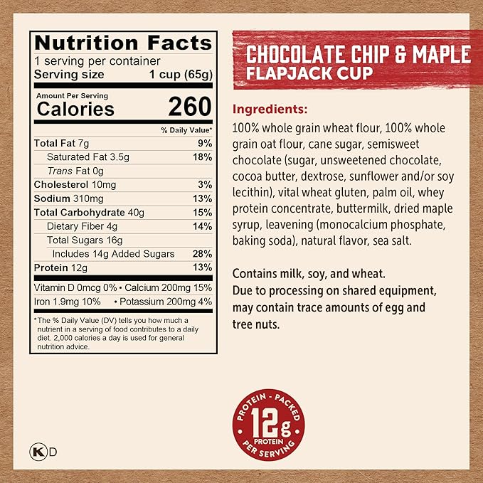 Kodiak Cakes Pancake On The Go Chocolate Chip &amp Maple 2.29 Oz (Pack Of 12)