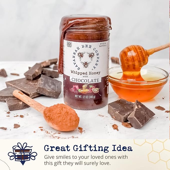 Whipped Honey Gift Set by Savannah Bee - Creamy Smooth Spreadable and absolutely Delicious - 100% Natural and Pure Honey - 12 Oz (Original &amp Chocolate)