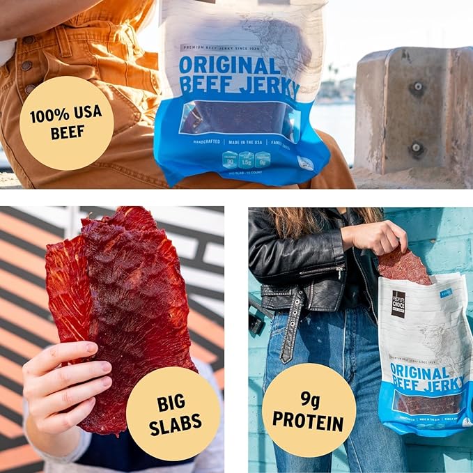 People’s Choice Beef Jerky – Original Big Slab – Whole Muscle Thin-Sliced Slab Jerky Texture – 9g Protein per Serving – Made in USA – 15 Count 19.2 oz Bag
