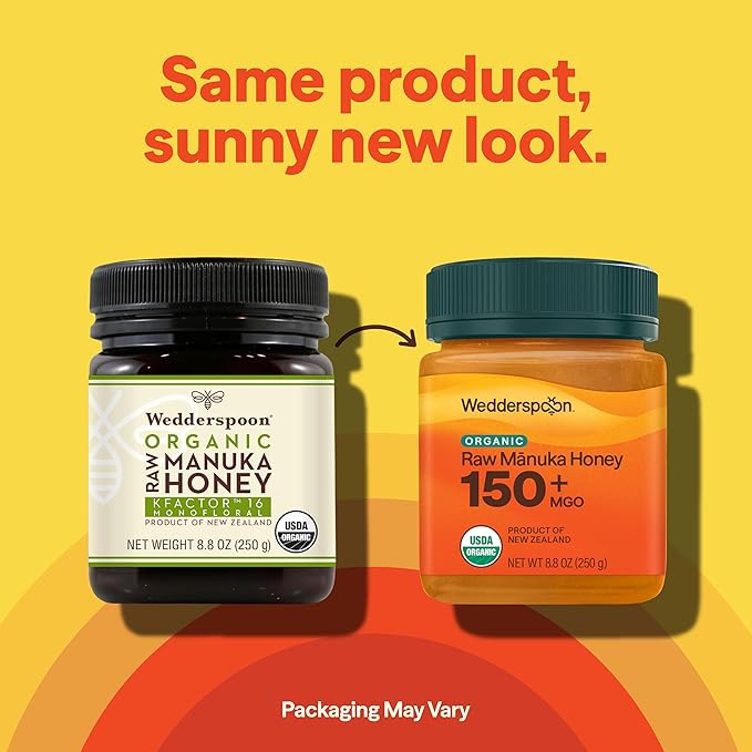 Wedderspoon Organic Raw Manuka Honey 150+ MGO 8.8 Oz Unpasteurized New Zealand Honey Non-GMO BPA-Free Jar Superfood &amp Natural Wellness Support