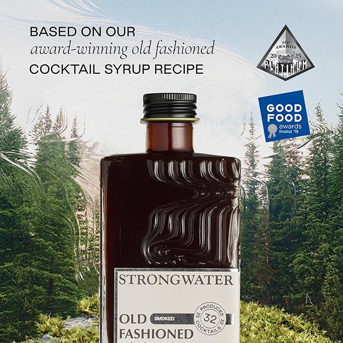 Strongwater Smoked Old Fashioned Craft Cocktail Mixer - Makes 32 Cocktails - Handcrafted Old Fashioned Syrup with Lapsang Souchong Tea Sugar Citrus &amp Cherry