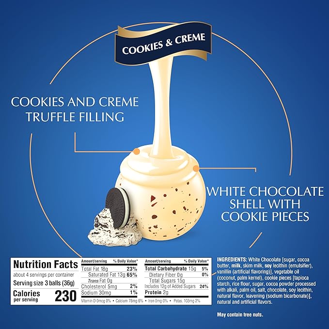 Lindt LINDOR Cookies and Creme White Chocolate Candy Truffles Chocolates with Smooth Melting Truffle Center 5.1 oz. Bag (6 Pack)