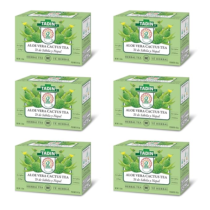 Tadin Aloe Vera Cactus Herbal Tea Caffeine Free 24 Tea Bag Per Box Pack of 6 Boxes Total