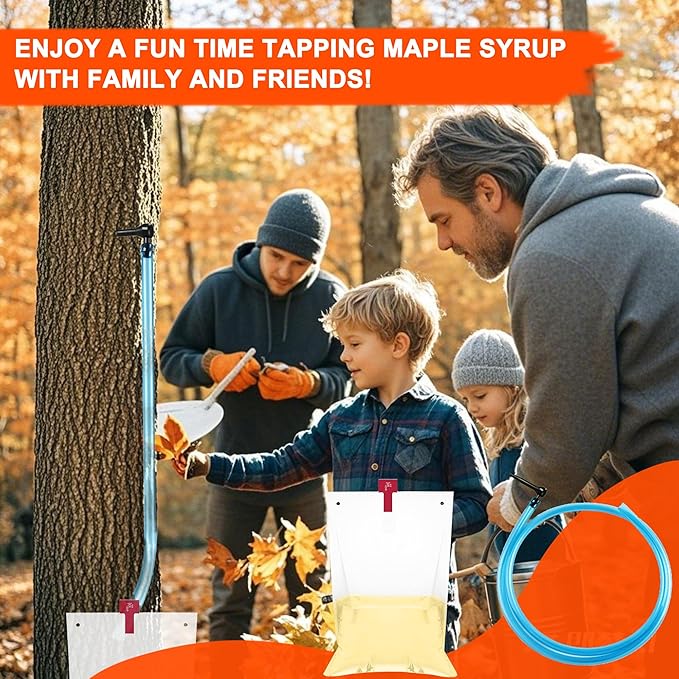 Maple Syrup Tree Tapping Kit with 8L Bags 10 Maple Sap Taps 10 Food Grade 3ft Tubing 10 Bags 5 Syrup Filters Maple Birch Walnut Sugaring Starter Supplies Collection Gift for Experts or Beginners