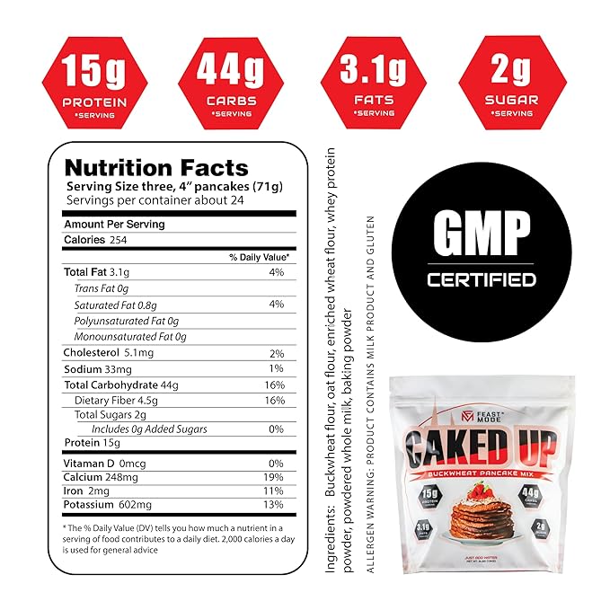 Caked Up Protein Pancake Mix by Feast Mode Flavors | Buckwheat Pancakes | 3 Pound Bag | Clean complex carbohydrates | High Protein | Soy free | Zero Artificial Sweetners
