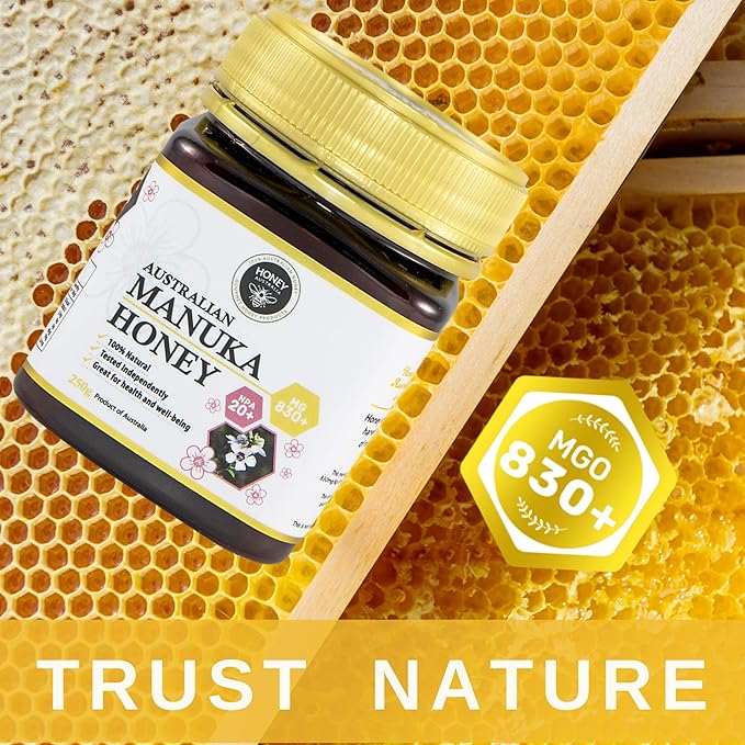 Honey Australia Manuka Honey MGO 830+ | 8.8 oz | Medical Grade Organic Raw Certified Pure Manuka Honey for Daily Health &amp Wellness | Delicious Rich Taste Also Suitable For Skin Care