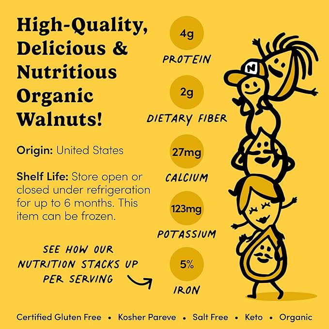 Nuts.com – Organic Walnuts (Raw No Shell) – Healthy Snack for Adults &amp Kids Nutty &amp Slightly Sweet Flavor Good Source of Protein &amp Fiber – Vegan Raw Gluten-Free &amp Kosher Pareve –