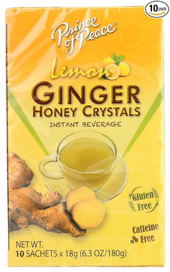 Prince Of Peace Lemon Ginger Honey Crystals Instant Tea Decaffeinated 10 Bags (Pack Of 6)
