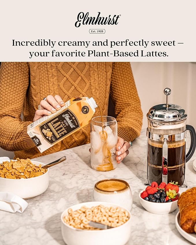 Elmhurst 1925 Brown Sugar Oat Milk Latte – Plant-Based Vegan Dairy-Free Latte Made of Whole Grain Oats Cold Brew Premium Arabica with 95mg Caffeine &amp Real Brown Sugar – 25.4oz (Pack of 6)
