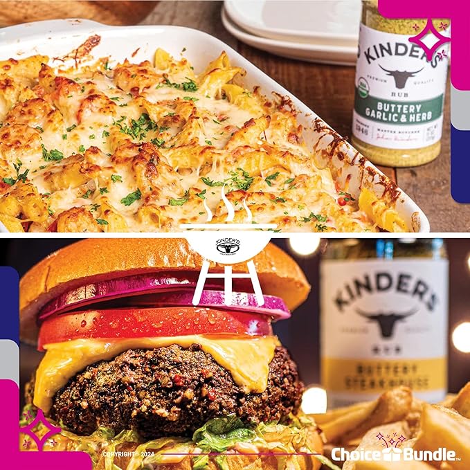 Kinders Buttery Garlic &amp Herb Woodfired Garlic The Blend Buttery Steakhouse All Purpose Caramelized Onion Butter Seasoning &amp Rub 6 pk (34.95 oz) + BBQ Masters &amp Opener (8 Items)!