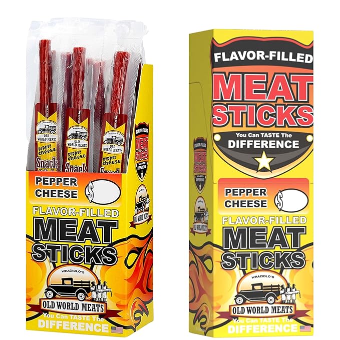 Old World Meats Meat Sticks 110 Calories Keto Low Carb 1g Sugar Fuelings 20 Pack 1 ounce sticks (Pepper Cheese)
