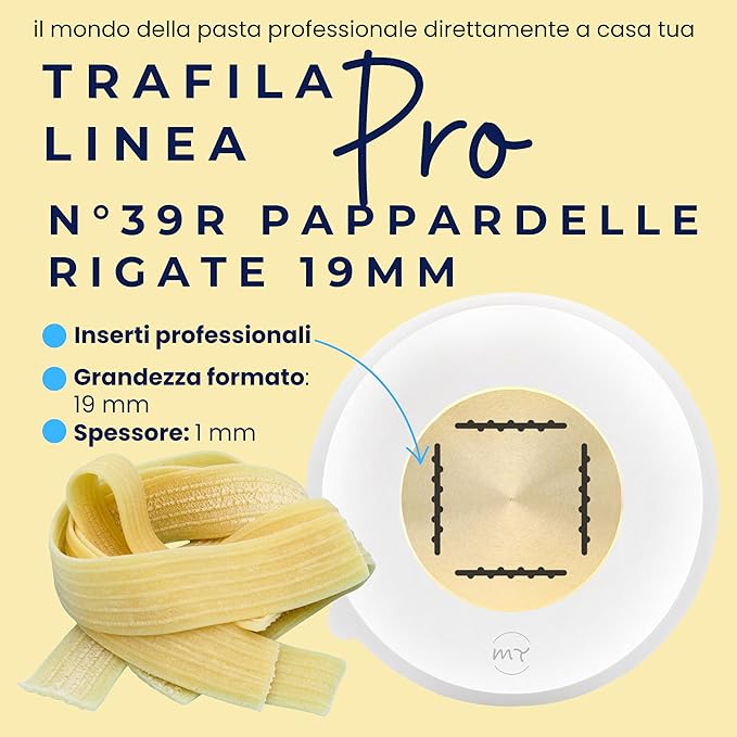 Die Line Pro N°39R Pappardelle Rigate 19 mm made of POM with professional inserts compatible with the Philips Pasta Maker Avance/7000 series