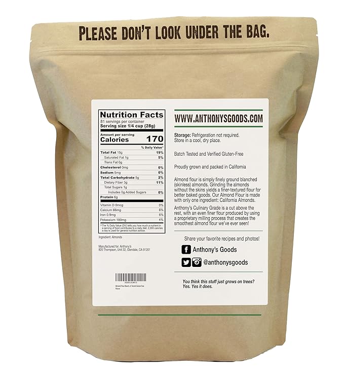 Anthony's Blanched Almond Flour Culinary Grade 5 lb Extra-Finely Ground Gluten Free Non GMO Keto Friendly