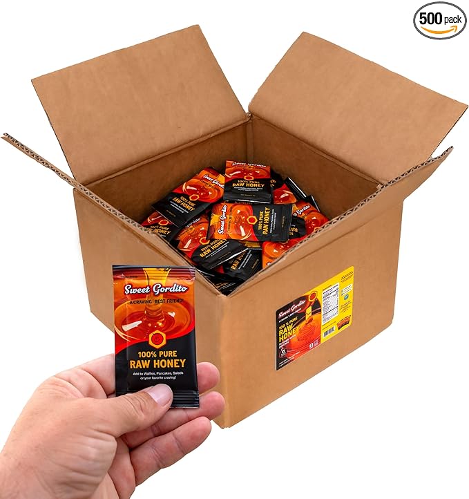 Sweet Gordito - (500 pack) 100% Pure Raw Honey - Ideal for office Individual Coffee add Non Refrigerated for Coffee &amp Tea Natural Sweetener Packets from US