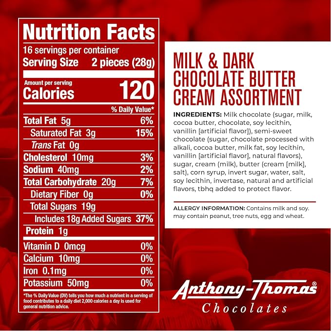 Anthony Thomas Butter Creams Luscious Vanilla Butter Cream Made with Real Cream and Butter Drenched in Chocolate (32 pieces Milk &amp Dark Chocolate)