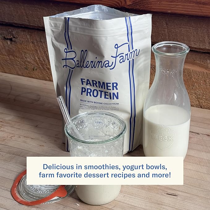 Ballerina Farm Grass Fed Whey Protein Powder Vanilla Bean 24g Protein with Collagen Peptides Bovine Colostrum Hemp Hearts &amp Prebiotic Fiber No Added Sugar or Artificial Ingredients 20 Servin
