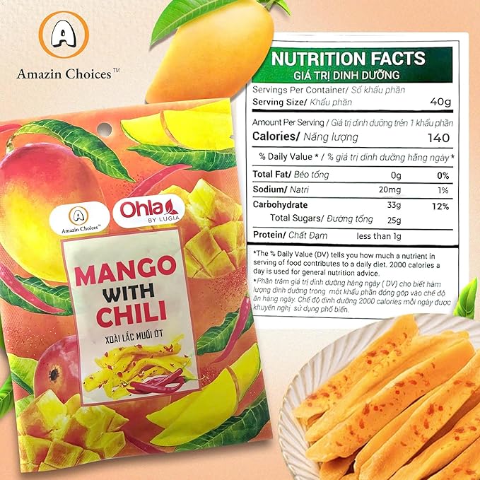Exotic Dried Chili Mango Bundle by Amazin Choices – Dried Chili Mango 17.63oz + Free Spicy Dried Mango with Chili 1.76oz – Premium Vegan Fruit Snack – Gluten-Free Non-GMO – Snack Viet